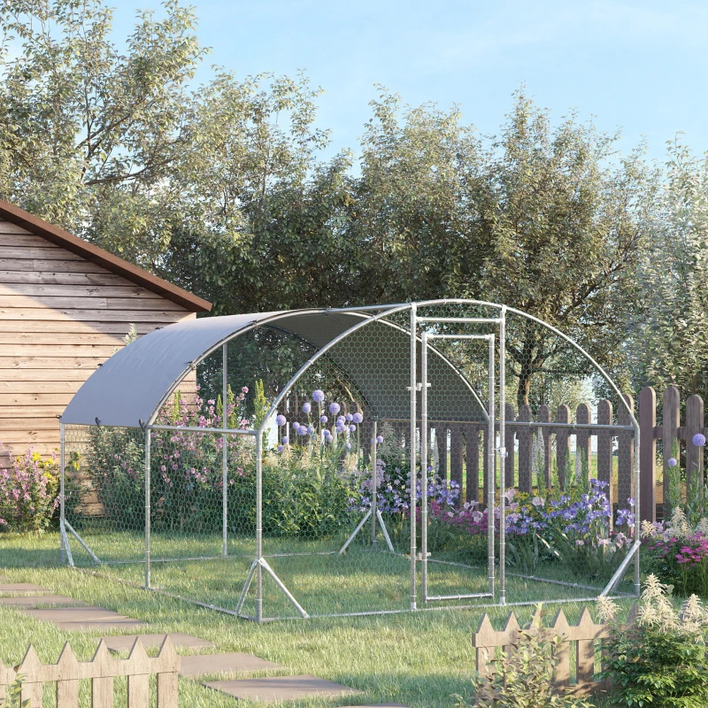 PawHut Large Metal Chicken Coop with Waterproof and Anti-UV Cover for Yard, Outdoor, Duck, Rabbit, 9.2' x 12.5' x 6.5'