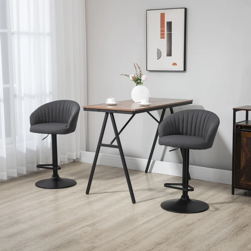 HOMCOM Modern Upholstered Adjustable Barstools with Swivel Seat, Linen Touch Fabric, Steel Frame, Footrest, ‎Gray