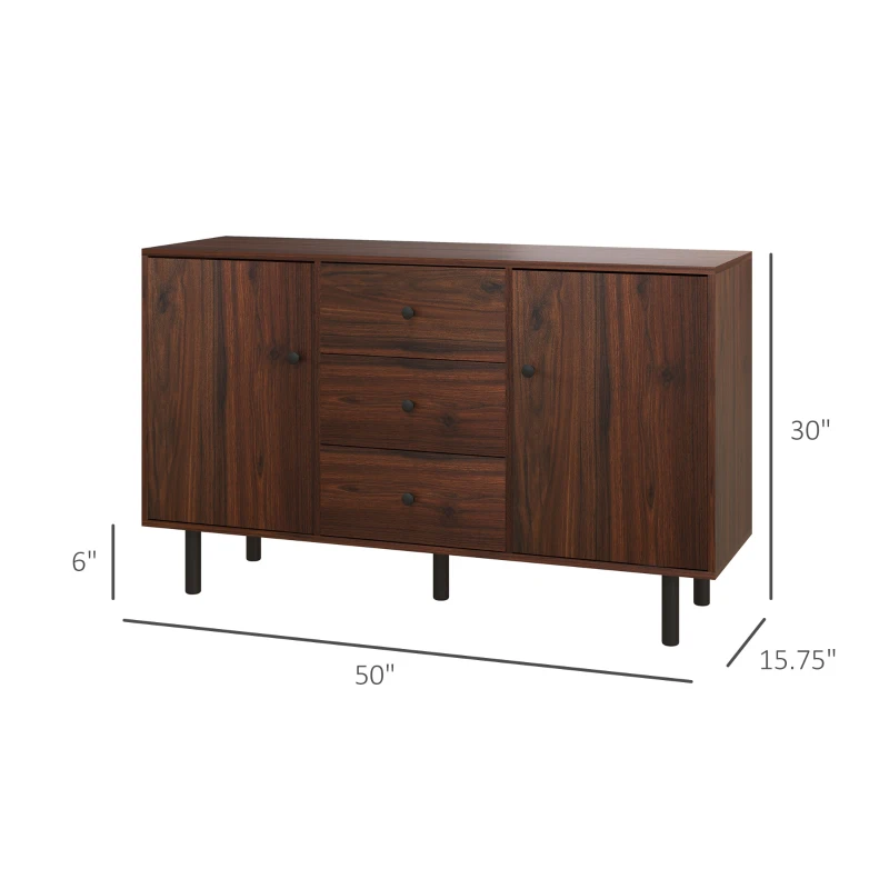 HOMCOM Retro Sideboard with 2 Cabinets 3 Drawers, Buffet Table, Rustic Brown