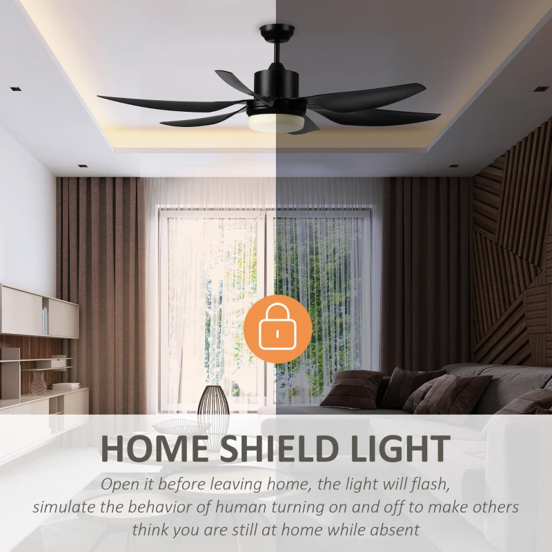 HOMCOM 52" Reversible Indoor Ceiling Fan with Light, Modern Mount LED Lighting Fan with Remote Control, for Bedroom, and Living Room, Black