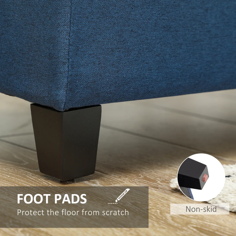 HOMCOM Rectangular Entry Bench, Tufted Upholstered Linen Fabric Wood Feet Storage Ottoman Bench, Blue