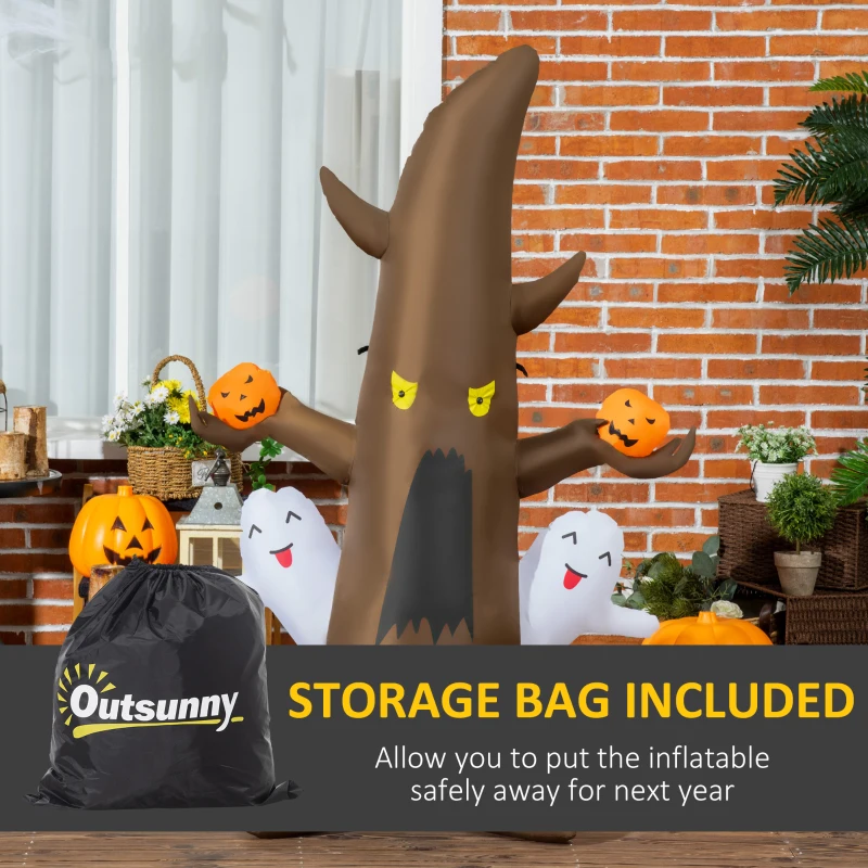 Outsunny 5' Halloween Inflatables Outdoor Decorations Ghost Tree with Pumpkins, Blow-Up LED Yard Decor Indoor Outdoor for Garden, Lawn, Party, Holiday