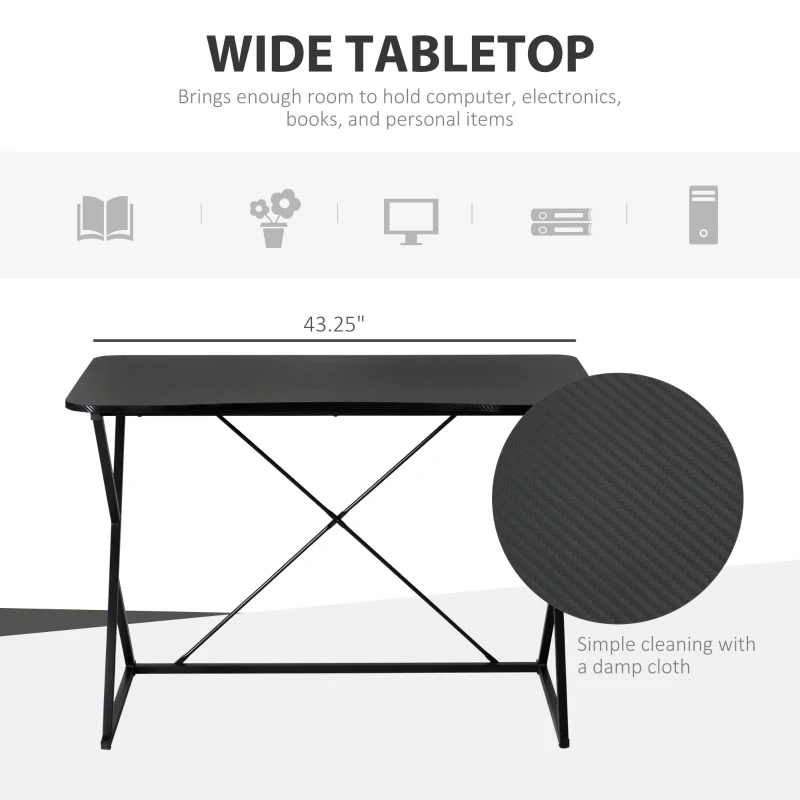 HOMCOM 43" Home Office Computer Desk Study Student Writing Table with Z and X Bar Frame Support for Living Room, Black
