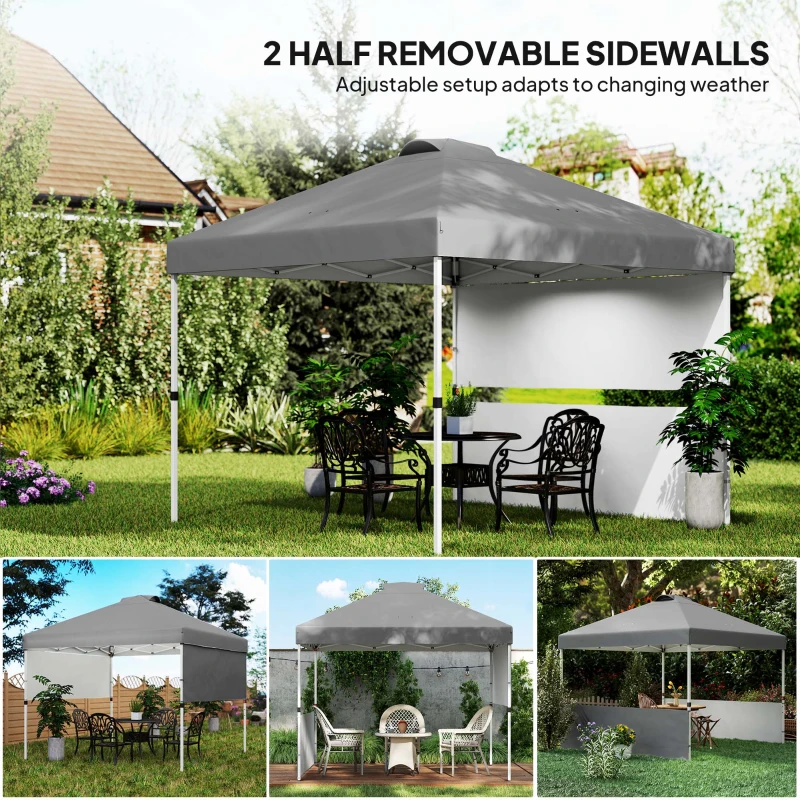 Outsunny 10' x 10' Pop Up Canopy Tent with 2 Half Sidewalls, UV50+ Instant Sun Shelter with Wheeled Carry Bag, Dark Gray