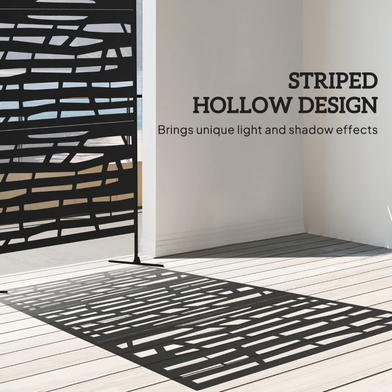 Outsunny Decorative Outdoor Privacy Panel with Stand, Freestanding Metal Outdoor Divider for Garden, Backyard, Deck, Black