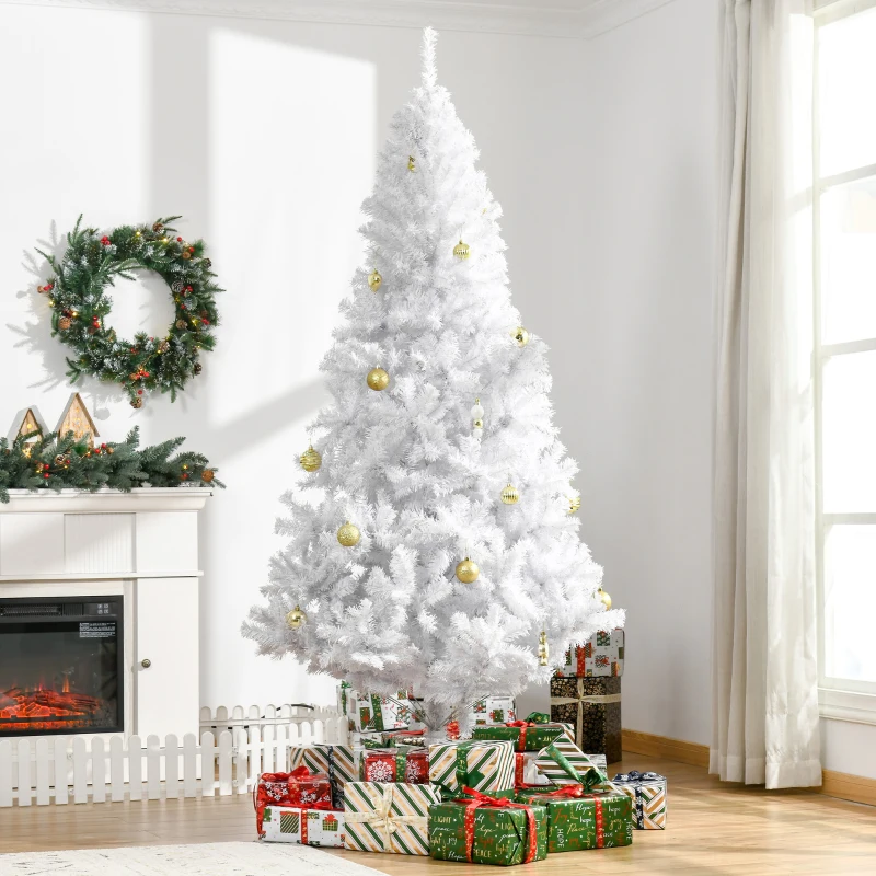 HOMCOM 7ft White Christmas Tree Artificial Christmas Tree with 1230 Branch Tips and Metal Stand