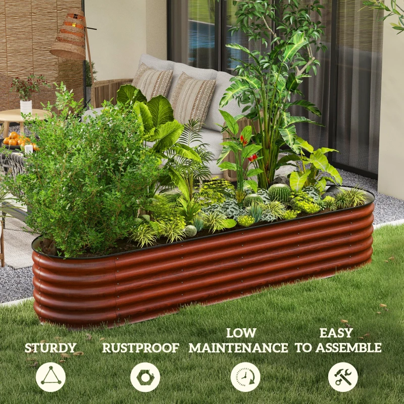 Outsunny 7.9' x 2' x 1.4' Galvanized Raised Garden Bed Kit, Metal Planter Box with Safety Edging, Brown