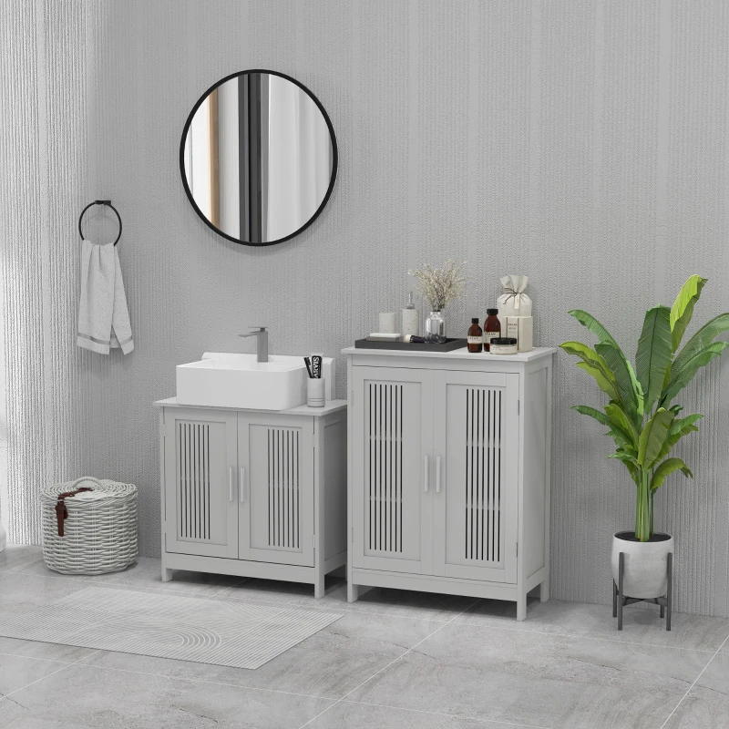 kleankin Modern Bathroom Floor Cabinet, Free Standing Linen Cabinet, Storage with 3 Tier Adjustable Shelves, Grey