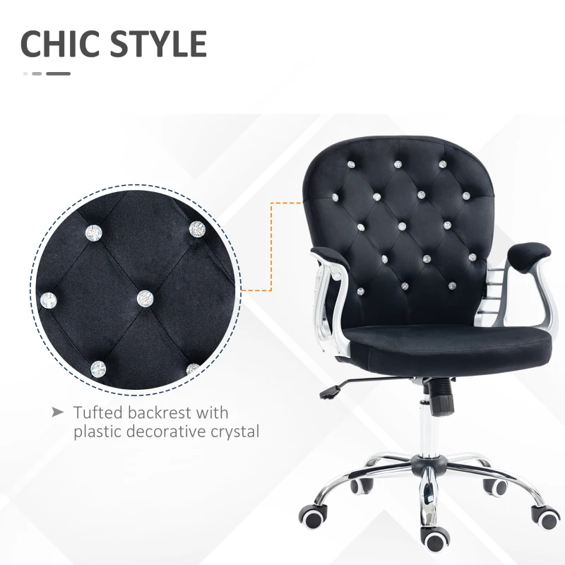 Vinsetto Button Tufted Desk Chair, Home Office Chair with Padded Armrests, Adjustable Height and Swivel Wheels, Black