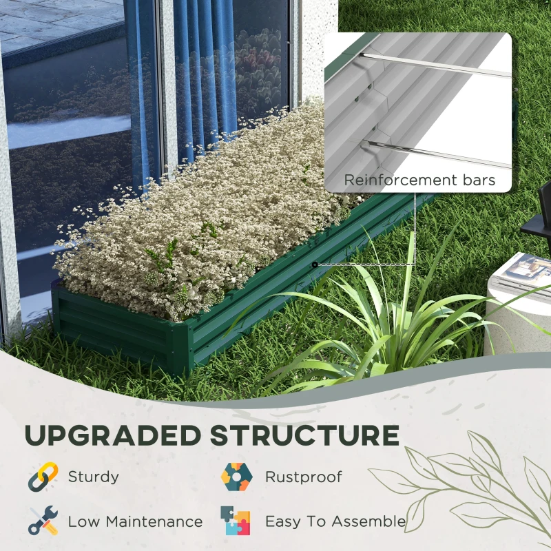 Outsunny Galvanized Raised Garden Bed Steel Planter Box w/ Rods for Vegetables Flowers Herbs, 82" x 109" x 12", Green