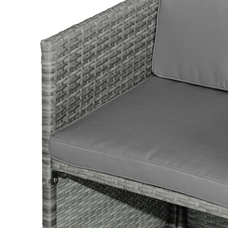 Outsunny 9 Pieces Outdoor Dining Set for 8, Space Saving Wicker Chairs and Square Glass Table with Cushions and Ottomans, Rattan Conversation Patio Furniture Set for Garden, Light Gray/Dark Gray
