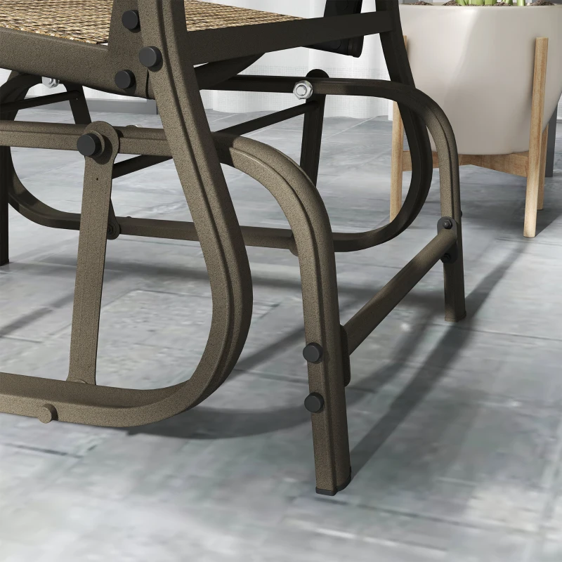 Outsunny 3-Piece Outdoor Gliders Set Bistro Set with Steel Frame, Tempered Glass Top Table for Patio, Garden, Light Mixed Brown