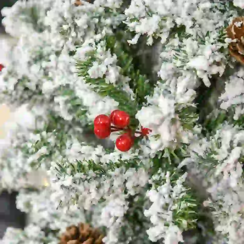 HOMCOM 7.5 Foot Pencil Snow Flocked Artificial Christmas Tree with 950 Pine Realistic Branches, Pine Cones, Red Berries, Auto Open, Green