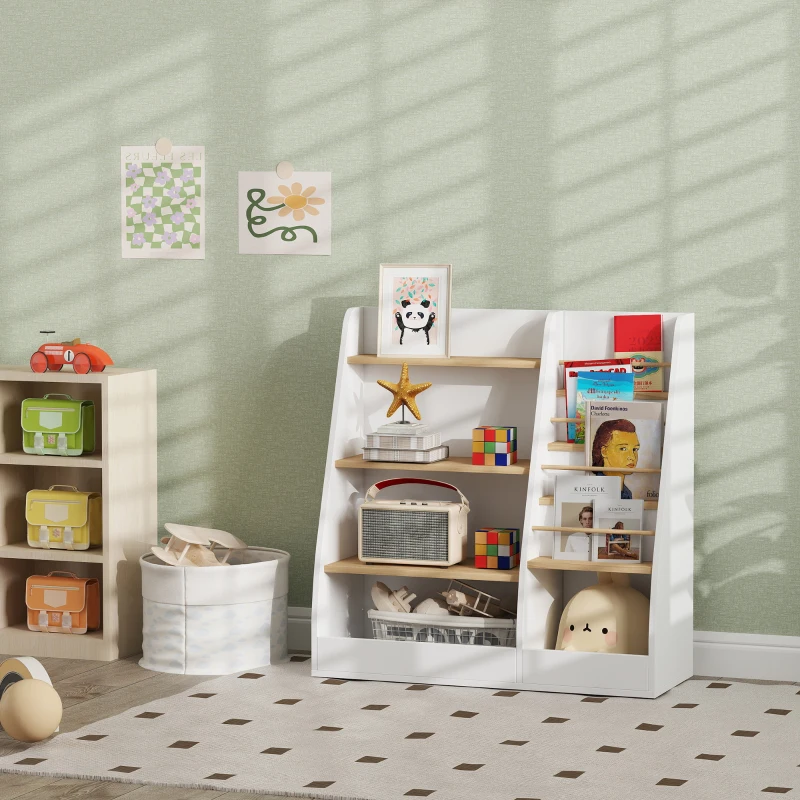 Qaba 4 Tier Kids Bookshelf and Toy Storage Organizer with Book Rack, for Living Room, Kids Room, Playroom, Bedroom, White