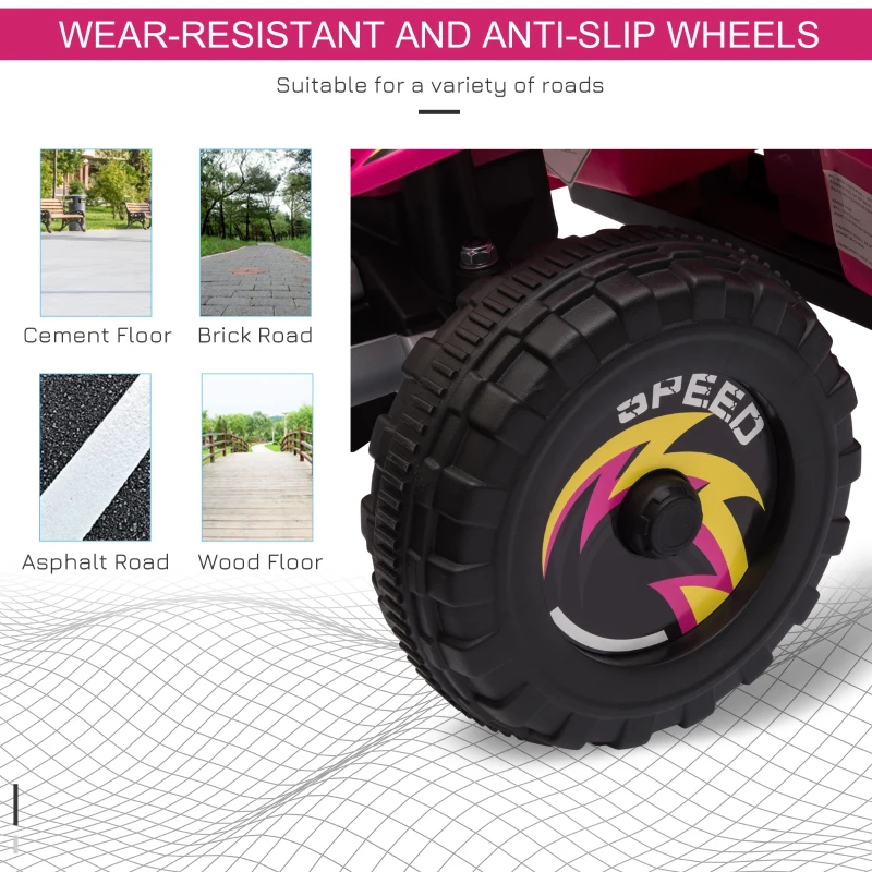 Aosom 6V Kids ATV 4-Wheeler Ride on Car, Electric Motorized Quad Battery Powered Vehicle with Forward/Reverse Switch for 18-36 Months Old Toddlers, Pink