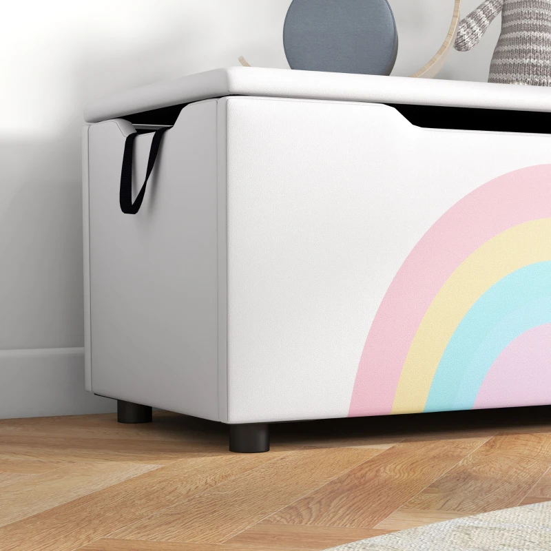 Qaba Toy Chest, Kids Toy Bench Box, Lightweight Storage Bench with Lid and Side Handles, for Nursery Room Playroom Bedroom, Gift for 3-8 Years Old, White