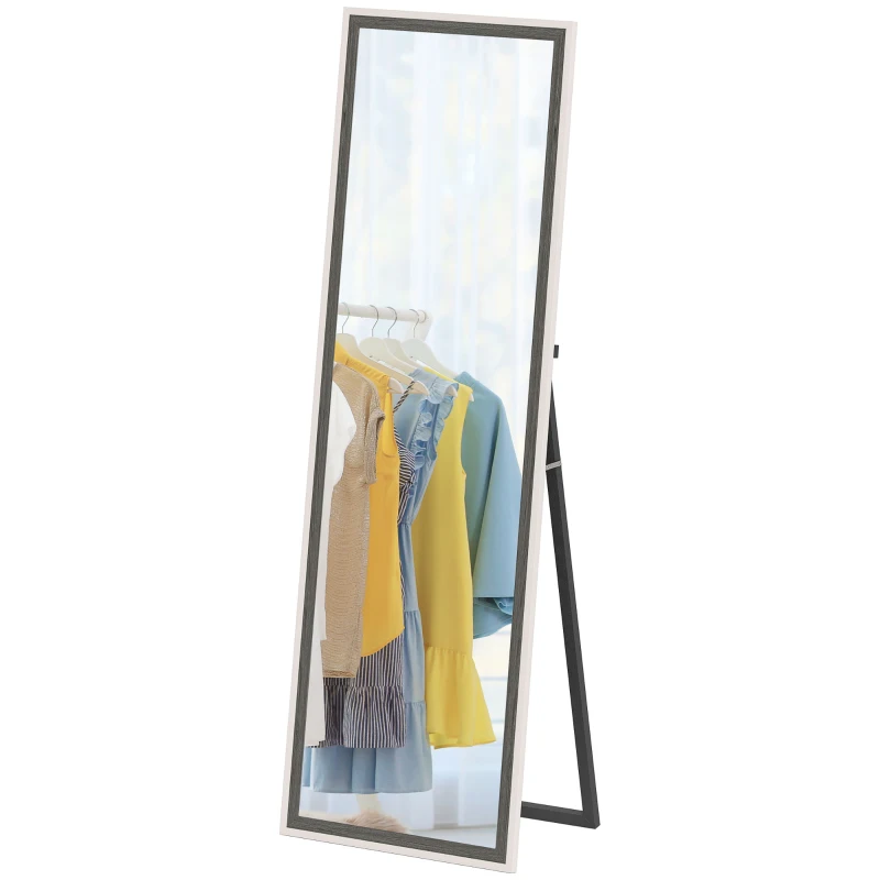 HOMCOM Floor Standing Mirror, Full Length Mirror, Free Standing, Leaning or Wall Mirror with Frame for Bedroom, Grey Wood Grain