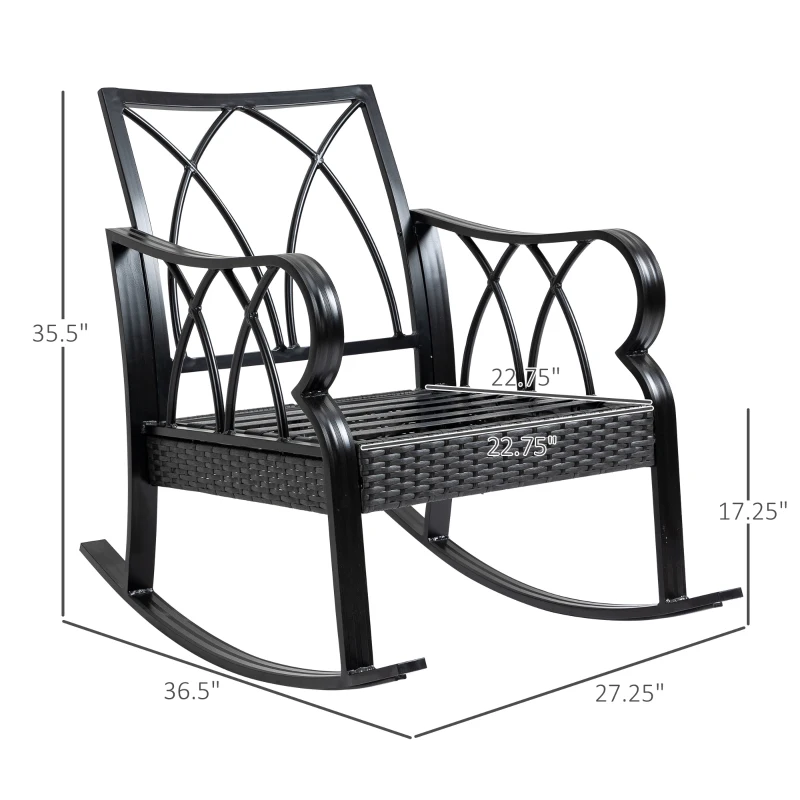 Outsunny 2 Piece Outdoor Wicker Rocking Chairs Rattan Porch Rockers with Cushions, Aluminum Frame for Garden, Patio, Gray