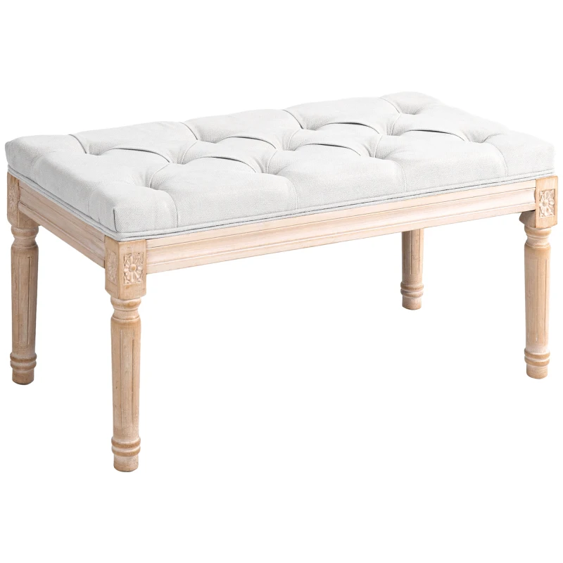 HOMCOM 32" Linen Upholstered Bedroom Bench, French End of Bed Bench with Thick Padded Cushion and Wooden Legs, Cream White