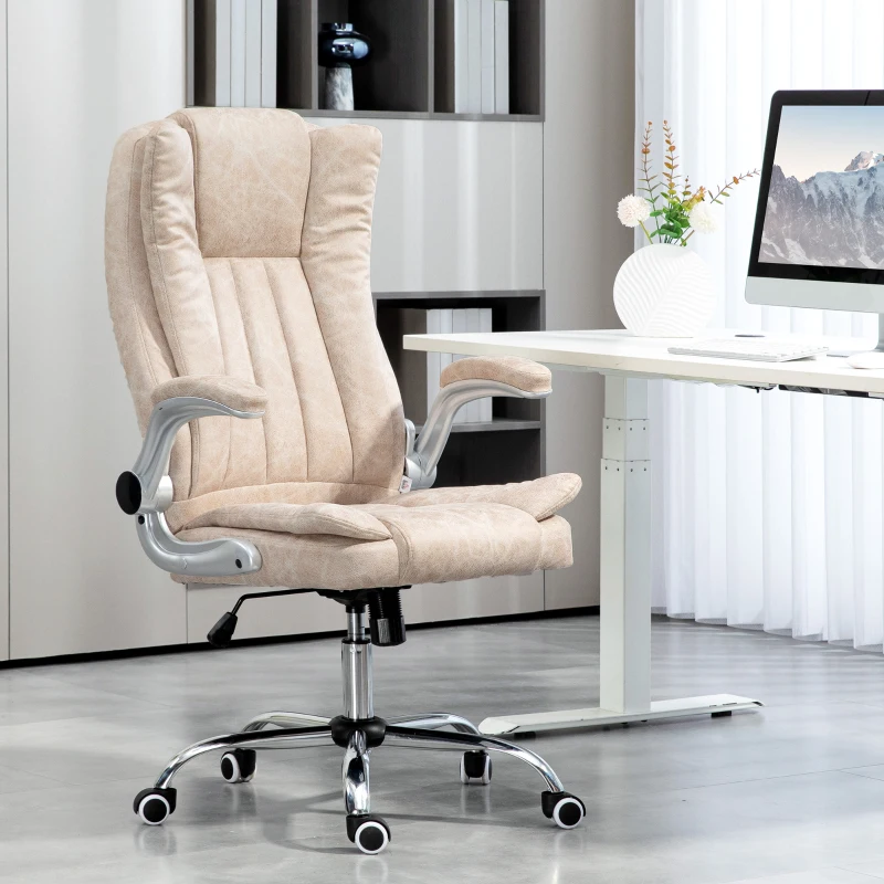 HOMCOM Microfiber Executive Office Chair, Desk Chair with Padded Flip-up Arms, Adjustable Height and Tilt Function, White