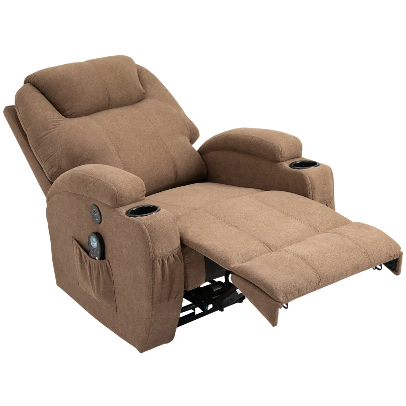 HOMCOM Electric Power Reclining Massage Sofa w/ 8-Point Vibration Waist Heating Side Storage USB Port, Brown