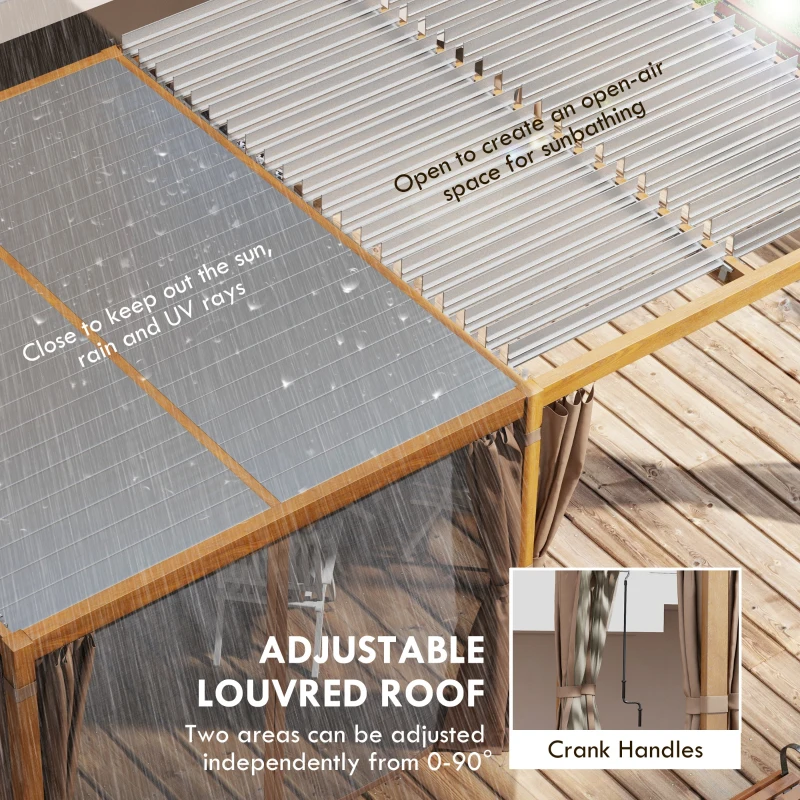 Outsunny 12' x 19' Aluminum Pergola with Adjustable Louvered, Outdoor Pergola with Curtains and Netting, Natural
