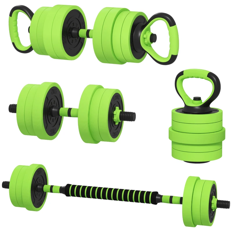 Soozier 88lbs 4-in-1 Adjustable Weight Dumbbell Set, Barbell, Kettlebell, Push Up Stand, Green