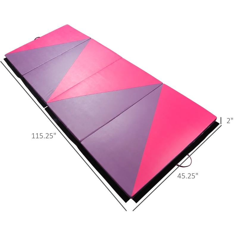 Soozier 4'x10'x2" Folding Gymnastics Tumbling Mat, Exercise Mat  with Carrying Handles for Yoga, MMA, Martial Arts, Stretching, Core Workouts, Pink and Purple