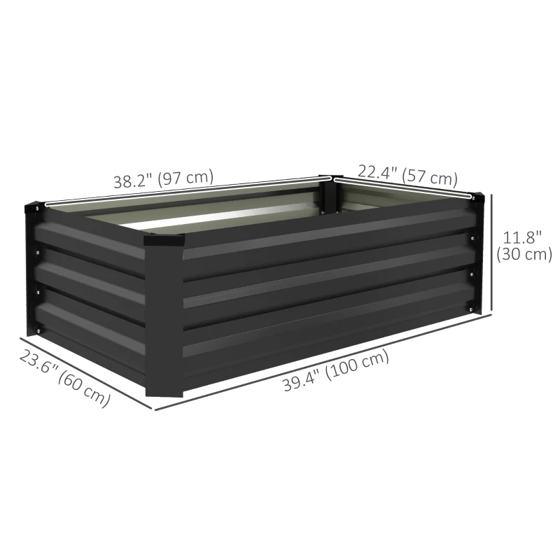 Outsunny Set of 2 Galvanized Raised Beds for Garden, Outdoor Planter Box for Flowers, Herbs and Vegetables, Grey