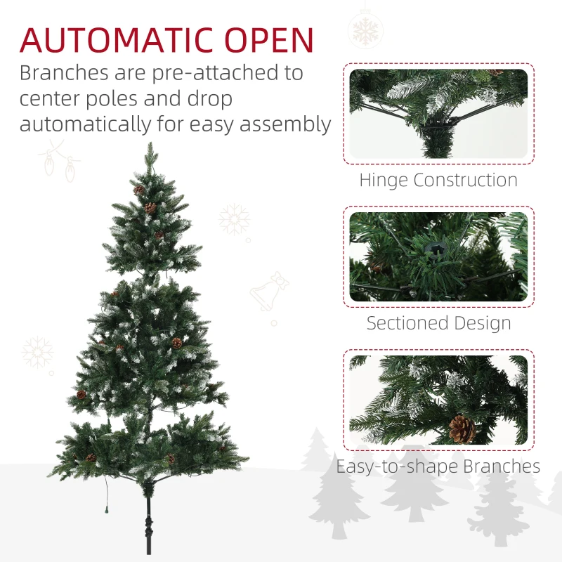 HOMCOM 7 Foot Prelit Artificial Christmas Tree with Dual Colour LED Light, Hinged Xmas Tree for Home Office Holiday