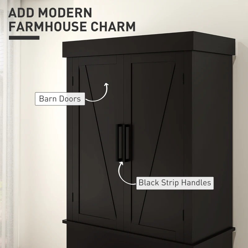 HOMCOM 72" Kitchen Storage Cabinet, Farmhouse Kitchen Pantry Cabinet with 4 Barn Doors, Drawer, Adjustable Shelves, Black