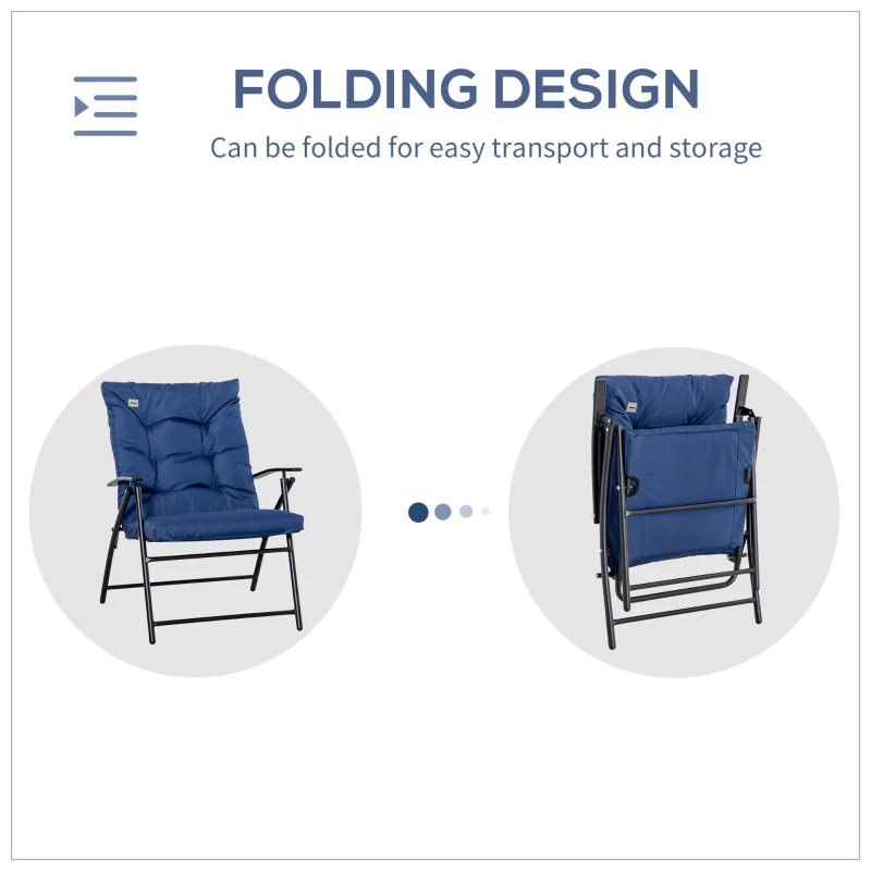 Outsunny Foldable Lounge Chair, Fabric Upholstered Recliner, Outdoor Lounger with Armrest, Metal Frame for Backyard, Blue