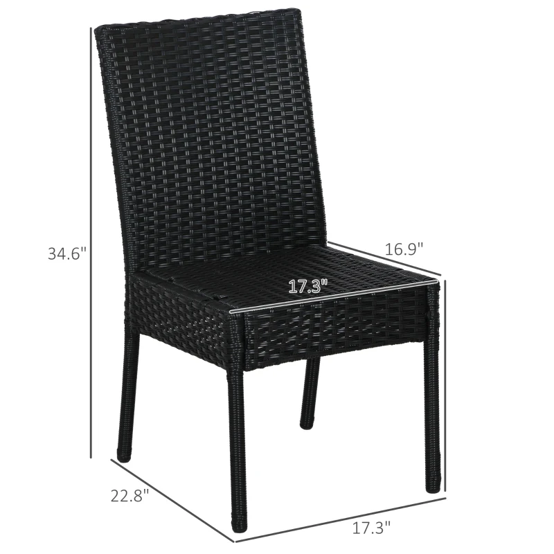 Outsunny 4 PE Rattan Outdoor Dining Chairs with Cushions, Patio Wicker Dining Chairs with Backrest, Black