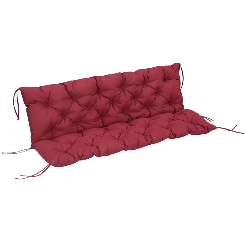 Outsunny 59" x 38" Tufted Bench Cushion for Outdoor Furniture, 3-Seater Replacement for Swing Chair, Patio Sofa/Couch, Wine Red