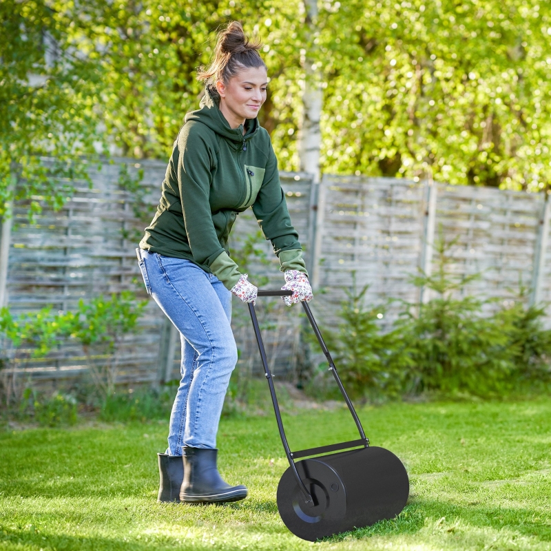 DURHAND 20-Inch Push/Tow Behind Lawn Roller Filled With 10 Gal Water For Garden Yard Dark Green