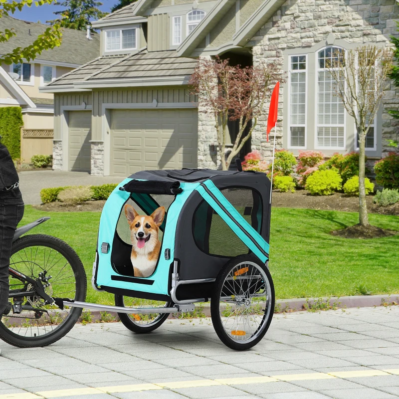 Aosom Dog Bike Trailer with 3 Entrances Large Wheels, Green
