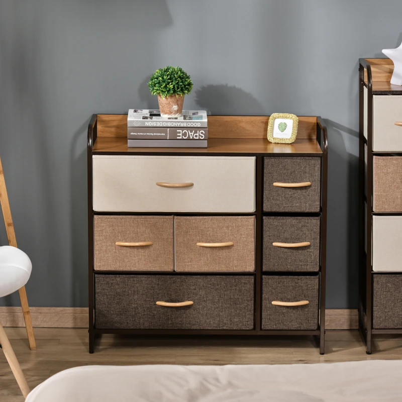 HOMCOM 3-Tier Storage Organizer for Bedroom Entryway, 7-Drawer Dresser with Steel Frame for Bedroom, Maple Wood