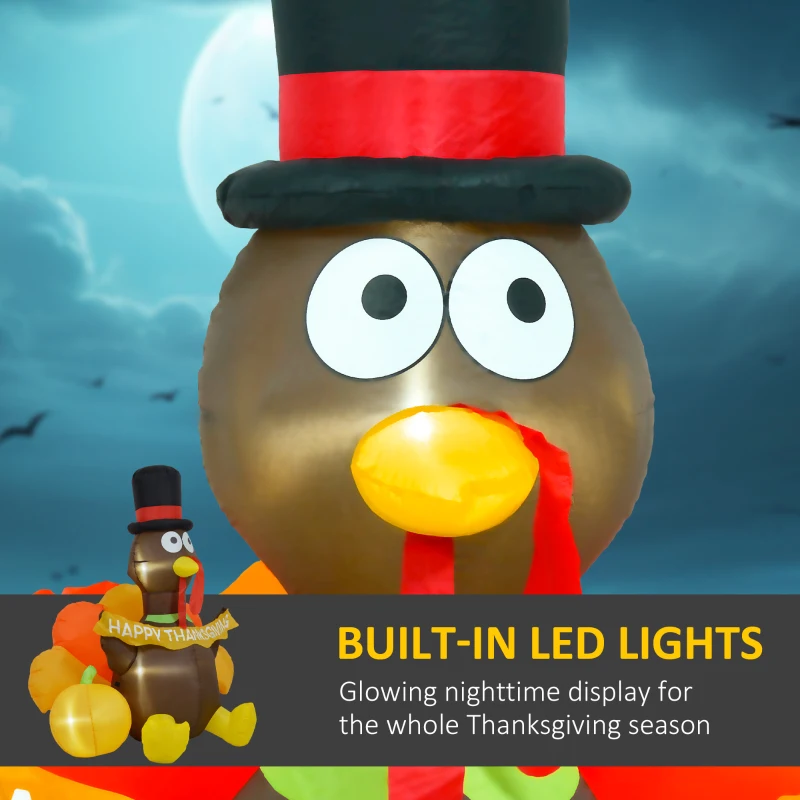HOMCOM 5ft Inflatable Thanksgiving Turkey Pulls Banner with Pumpkin, Blow Up LED Display for Garden Indoor Outdoor
