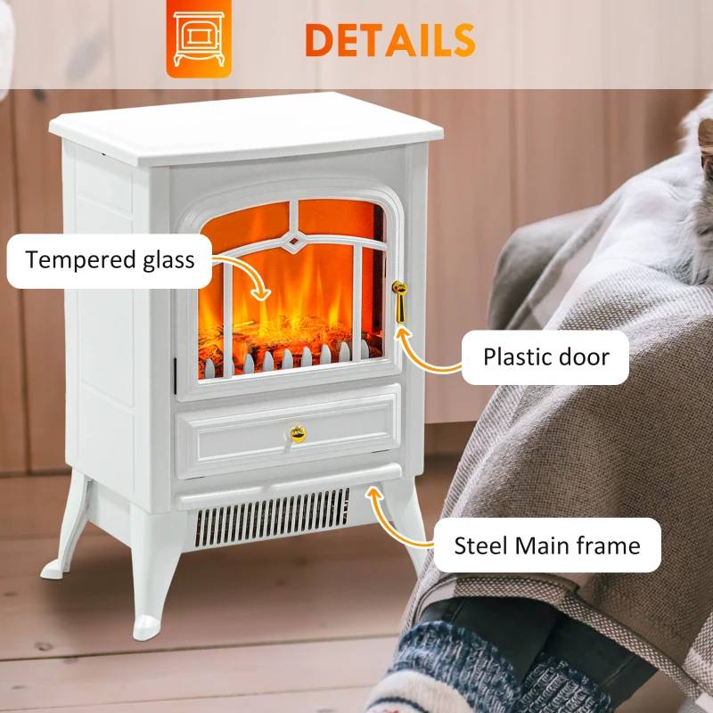 HOMCOM Fireplace Stove, Electric Fireplace Heater with Realistic LED Flames and Logs, 725W/1450W, White