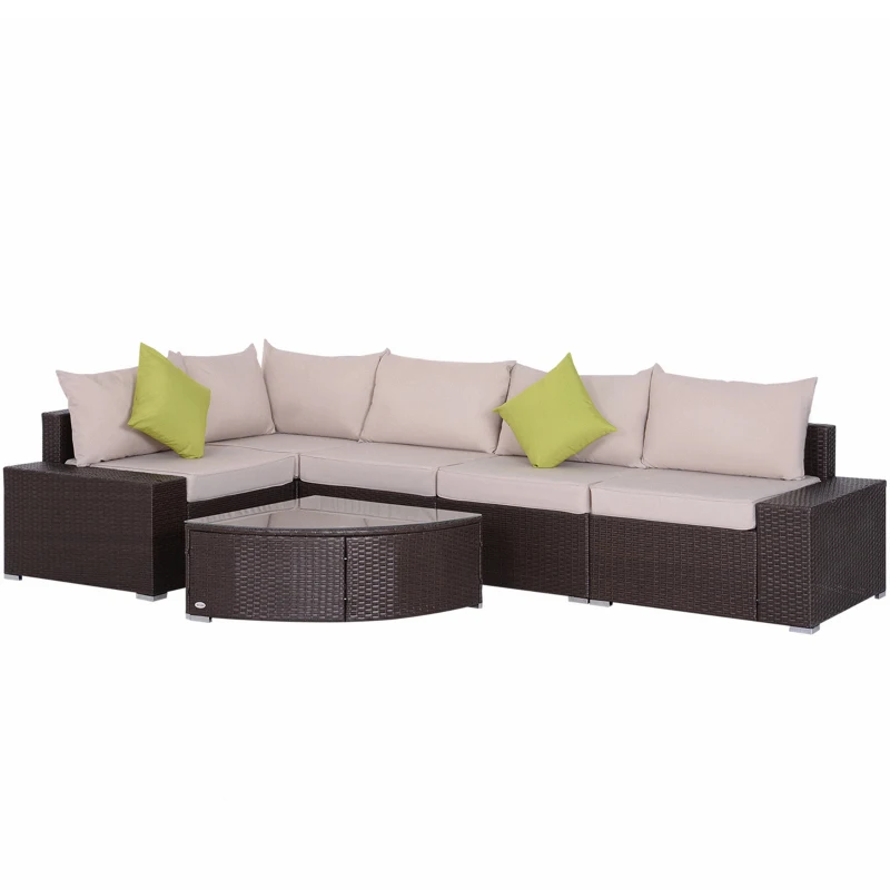 Outsunny 6pcs Outdoor Wicker Sectioanal Set All Weather Wicker Rattan Conversation Coffee Table Chair Garden Lounging Sofa Set Patio Furniture
