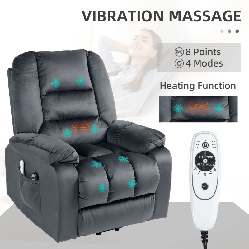 HOMCOM Vibration Massage Lift Recliner Chair with Heat, Gray