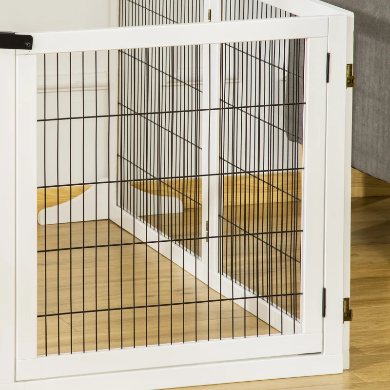 PawHut Wooden Pet Gate, 6-Panel Folding Dog Safety Barrier with Support Feet for Small & Medium Dogs, White
