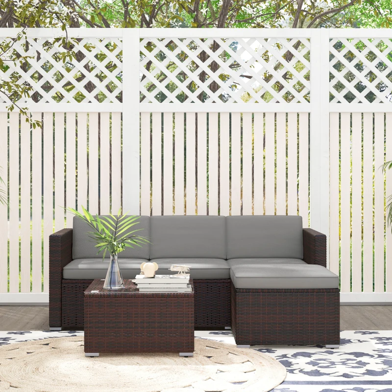 Outsunny Patio Furniture w/ Soft Cushions, Corner Sofa Sets, Grey