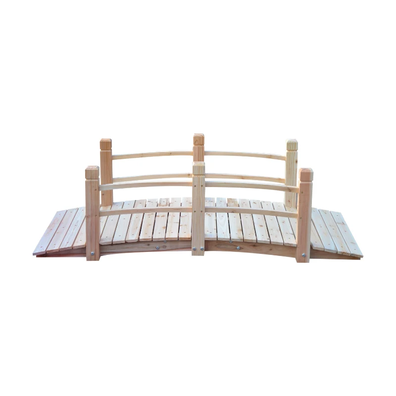 Outsunny 5FT Wood Garden Bridge Outdoor Decorative Landscape Side Rails Backyard Moon Bridge Park Decor Natural Wood