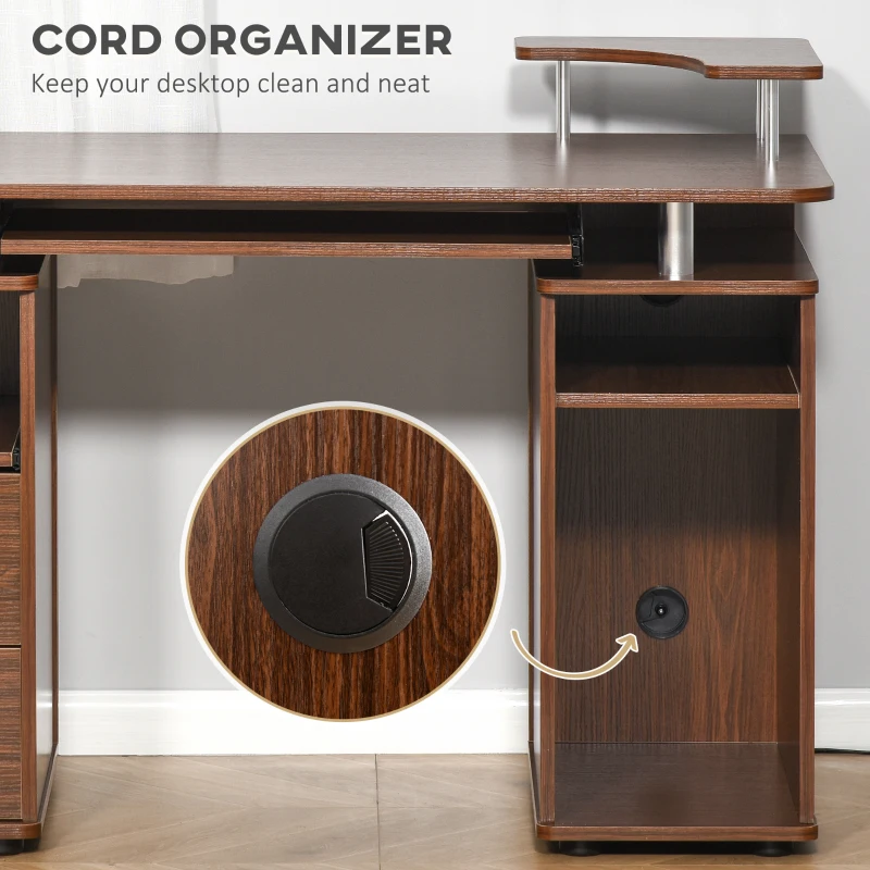 HOMCOM Multi-Function Computer Desk, Home Office Workstation with Keyboard Tray, Elevated Shelf, Sliding Scanner Shelf and CPU Stand, 47.25 x 21.75 Inch, Walnut Brown