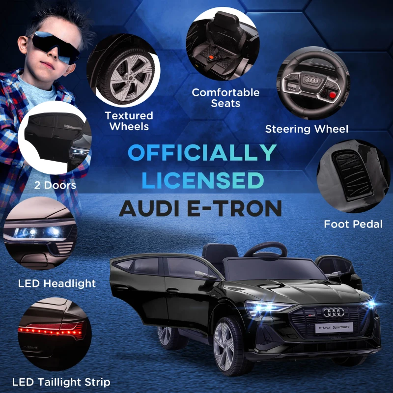 Aosom 12V Kids Electric Ride On Car, Audi E-tron, Battery Powered Toy with Parent Remote Control, Suspension System, Auxiliary Wheels, LED Lights, Music and Horn,  MP3 Player, Black