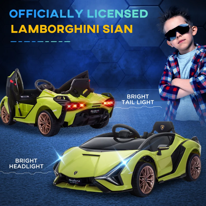 Aosom 12V Lamborghini SIAN Licensed Electric Car for kids with Remote Control, Horn, Music, & Headlights, Green