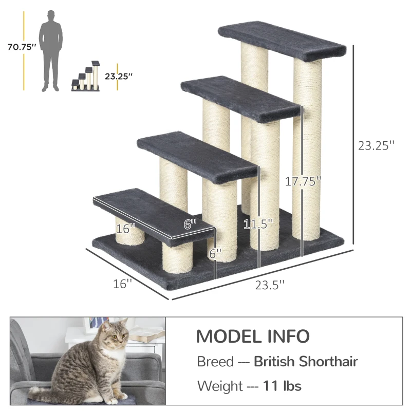 PawHut Cat Tree with 4 Steps for High Beds w/ Sisal Scratching Post