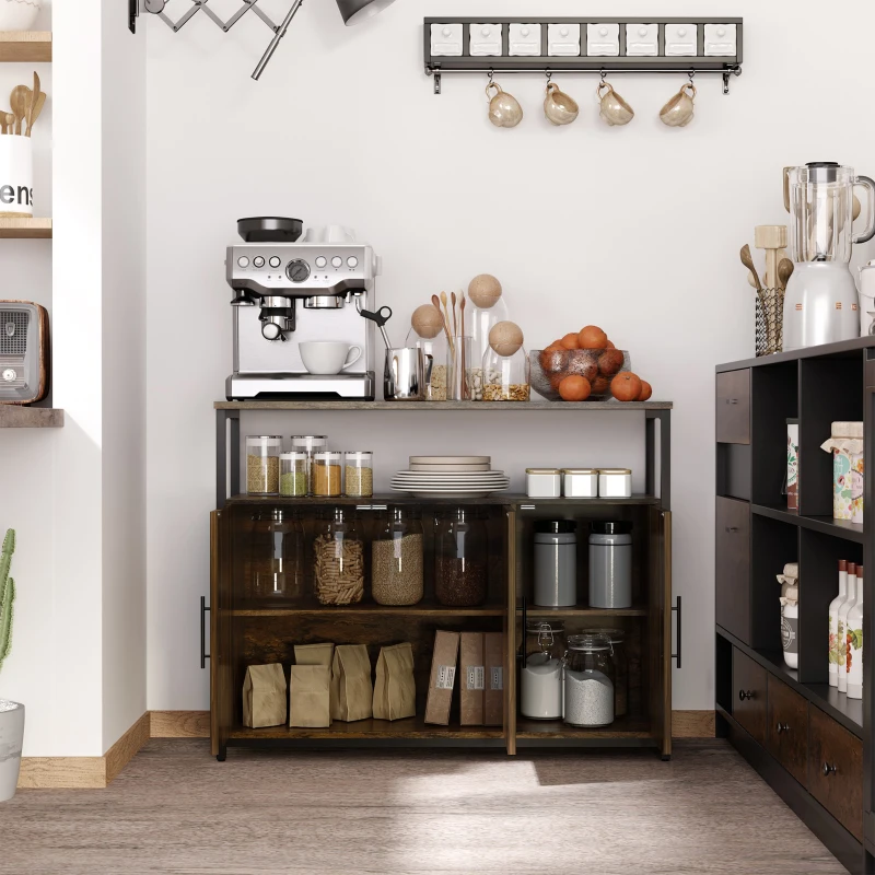 HOMCOM Industrial Sideboard Buffet Cabinet, Kitchen Cabinet with Adjustable Shelves, Coffee Bar Cabinet for Living Room, Bedroom, Hallway, Rustic Brown