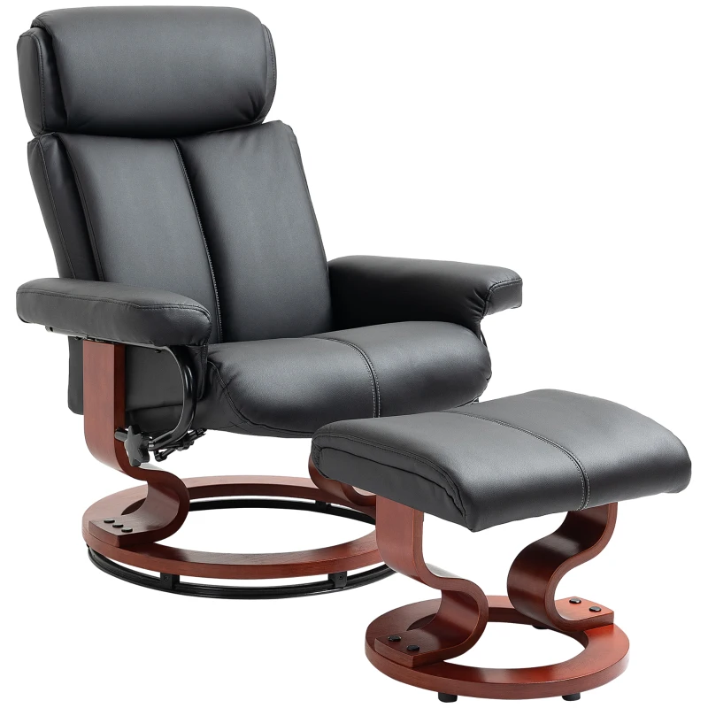 HOMCOM Recliner Chair with Ottoman, 360° Swivel Reclining Chair with Wood Base and Matching Footrest, Black